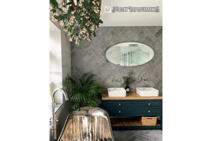 bathroom vanity with Herringbone Pattern with Texture Tile