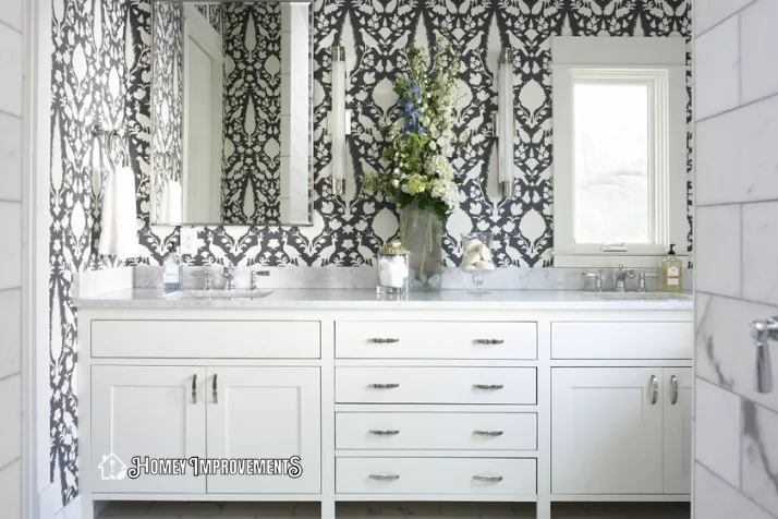 Black and White Wallpaper for bathroom vanity